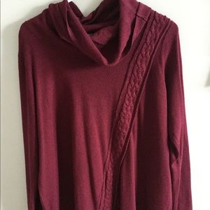 Maroon chunky knit cowl neck sweater